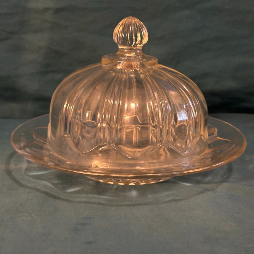 Vintage Anchor Hocking Colonial Clear Round Covered Butter Dish